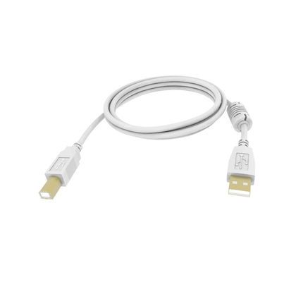5m USB 2.0 Printer cable. USB-A (M) to USB-B (M). Bandwidth 480mbit/s. 28+24 AWG. Ferrite cores. White. Vision
