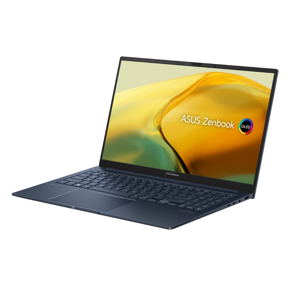 ASUS Zenbook 15 OLED, 180 degree hinge design, AMD Ryzen 7, 7735U, up to 4.75 GHz, Win 11 Home, Radeon 680M, 16 GB RAM, 512 GB SSD